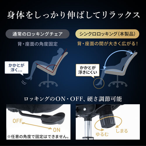 高耐荷重レザーチェア 耐荷重200kg PUレザー シンクロロッキング ブラック