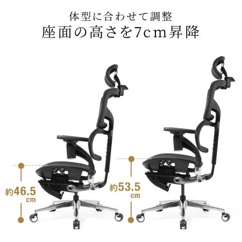 多機能ワークチェア オットマン内蔵 座面スライド ランバーサポート ヘッドレスト付き 4Dアームレスト ブラック