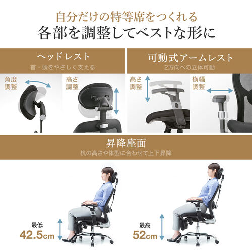 【在庫限り】多機能ワークチェア オットマン内蔵 ハイバック シンクロロッキング アームレスト付き ブラック
