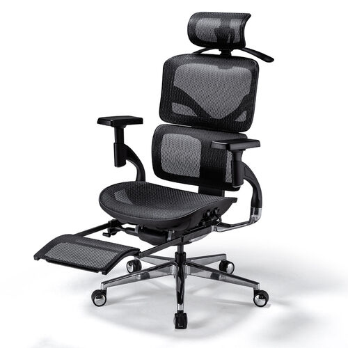 【アウトレット】メッシュチェア 耐荷重125kg シンクロロッキング スライド式薄型オットマン 座面スライド ランバーサポート ヘッドレスト 4Dアームレスト ハンガー付き 大型キャスター