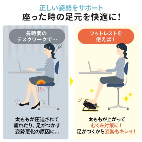 クッション付きフットレスト デスク下 足置き台 角度無段階調整