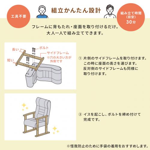 リクライニング高座椅子 肘掛け ランバーサポートつき レバー式リクライニングチェア