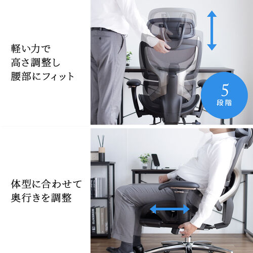 高耐荷重ワークチェア  耐荷重200kg オットマン内蔵 背もたれ上下可動 3Dアームレスト