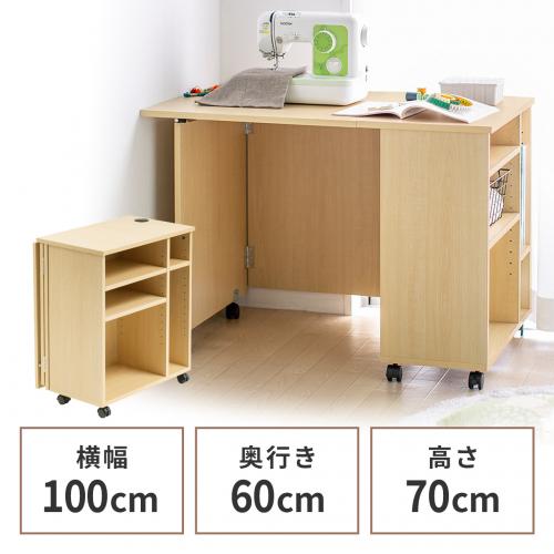折りたたみデスク コンパクトデスク 折りたたみワゴン 作業台 リビング学習 テレワーク 拡張デスク キャスター付き 北欧 おしゃれ シンプル ライトブラウン