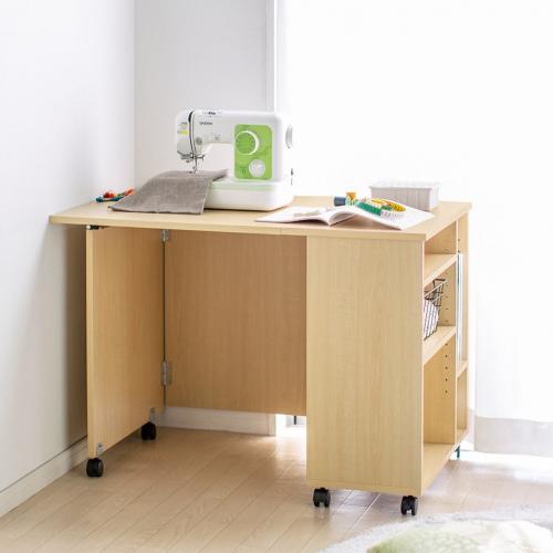 【3/27 16時まで特価】【在庫限り】デスクになる収納ワゴン 折りたたみ天板 ライトブラウン