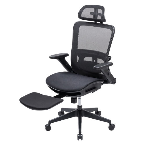 【アウトレット】メッシュチェア(オットマン付き・シンクロロッキング・ロッキング固定・跳ね上げアームレスト・4D・ランバーサポート)【組立サービス対象品】