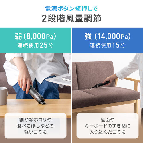 コードレス ハンディクリーナー コンパクト 14000Pa 強力吸引 軽量 卓上掃除機 USB Type-C充電 HEPAフィルター付き ブラック