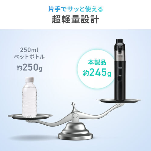 コードレス ハンディクリーナー コンパクト 14000Pa 強力吸引 軽量 卓上掃除機 USB Type-C充電 HEPAフィルター付き ブラック