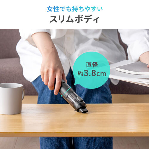 コードレス ハンディクリーナー コンパクト 14000Pa 強力吸引 軽量 卓上掃除機 USB Type-C充電 HEPAフィルター付き ブラック