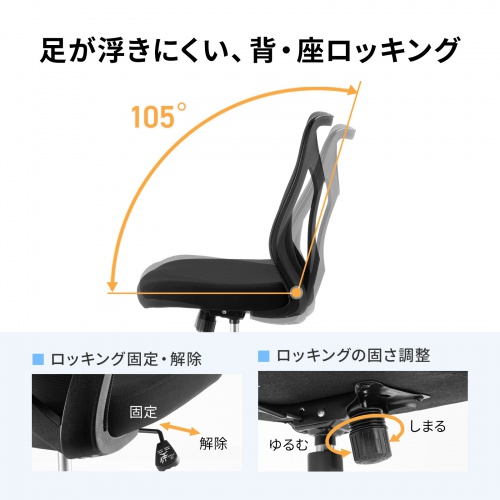 メッシュチェア ミドルバック 高密度ウレタンクッション ロッキング キャスター付き