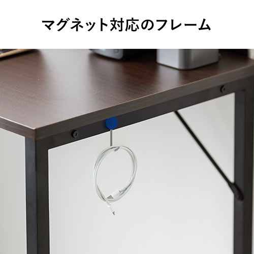 収納ラック付き L字デスク 幅120cm 奥行50cm 木目調 ダークブラウン