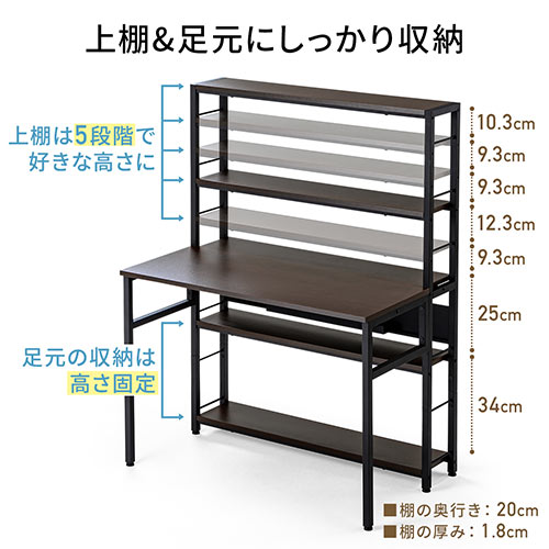 パソコンラック 棚付きデスク 幅100cm 奥行60cm