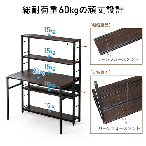 パソコンラック 棚付きデスク 幅100cm 奥行60cm