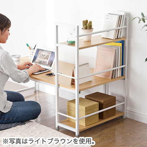収納ラックつき ローデスク 幅120cm ホワイト