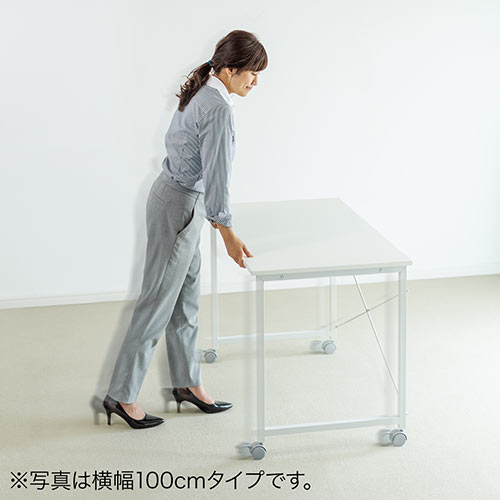 キャスター付きワークデスク 幅90cm 奥行60cm 高さ70cm ホワイト