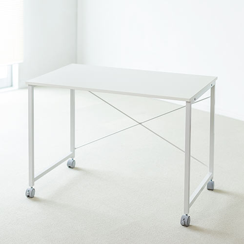 キャスター付きワークデスク 幅100cm 奥行60cm 高さ70cm ホワイト