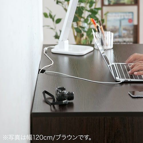 引き出し付きデスク 幅120cm 奥行60cm 高さ72cm ホワイト