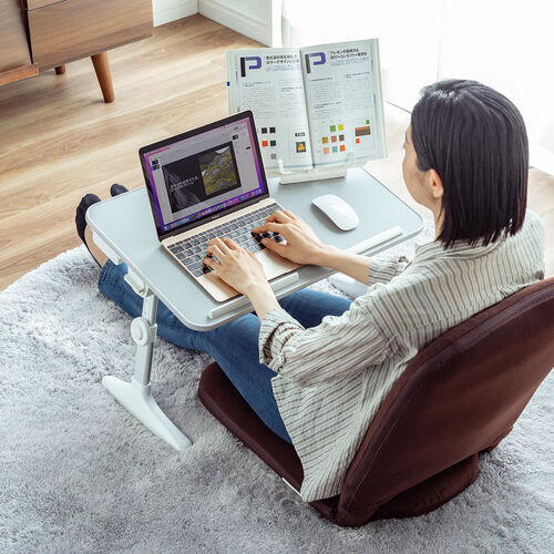 折りたたみテーブル 折りたたみノートパソコンデスク 持ち運びデスク ラップデスク ローテーブル 幅60cm 高さ調整 角度調整対応 組み立て不要 完成品 グレー