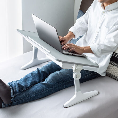 折りたたみテーブル 折りたたみノートパソコンデスク 持ち運びデスク ラップデスク ローテーブル 幅60cm 高さ調整 角度調整対応 組み立て不要 完成品 グレー