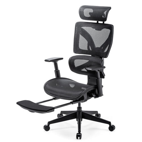 ワークチェア オットマン内蔵 シンクロロッキング ハイバック アームレスト 座面スライド 上下可動ヘッドレスト ランバーサポート