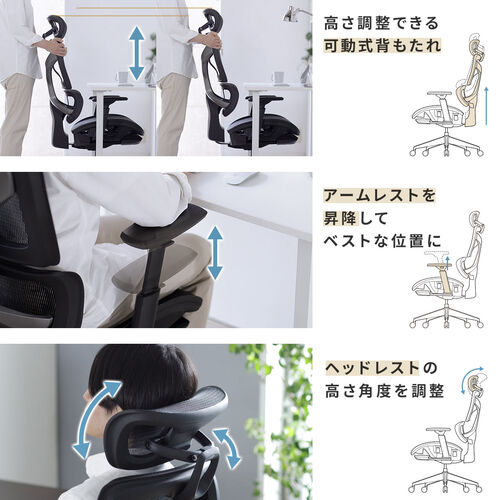 ワークチェア オットマン内蔵 シンクロロッキング ハイバック アームレスト 座面スライド 上下可動ヘッドレスト ランバーサポート