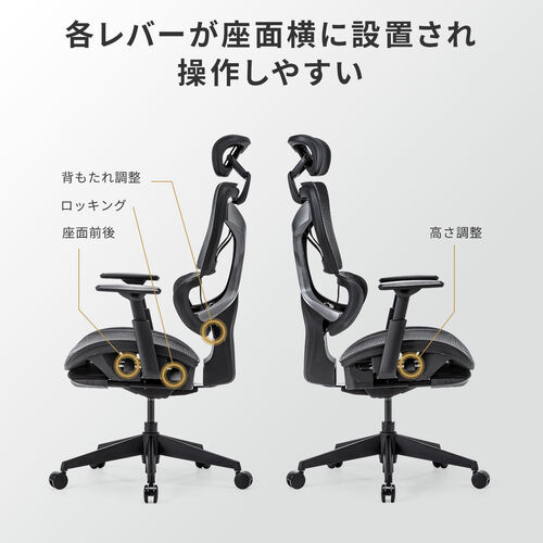 ワークチェア オットマン内蔵 シンクロロッキング ハイバック アームレスト 座面スライド 上下可動ヘッドレスト ランバーサポート