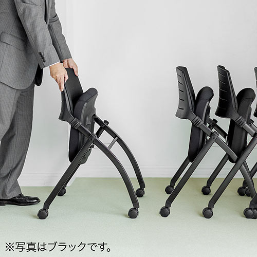 【アウトレット】折りたたみミーティングチェア(キャスター付・水平スタッキング・メッシュ製・背もたれチルト機能・2脚セット・グリーン)