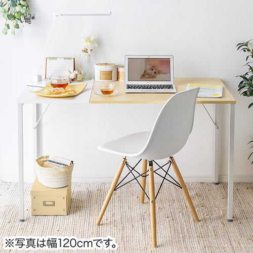 シンプルワークデスク テレワーク 木目×ホワイト ケーブル通し付き モニターアーム取付対応 幅100cm 奥行60cm