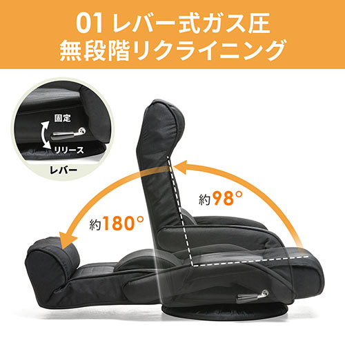 【在庫限り】ポケットコイル 回転座椅子 ハイバック レバー式リクライニング 連動肘掛け ブラック