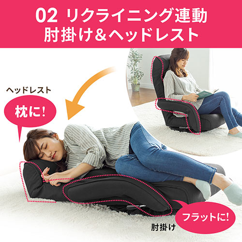 【在庫限り】ポケットコイル 回転座椅子 ハイバック レバー式リクライニング 連動肘掛け ブラック