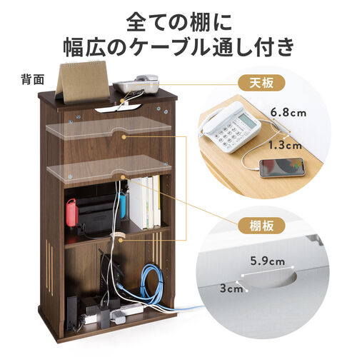 ルーター収納ボックス 目隠しボックス ケーブルボックス コード収納 木製 扉付き 電話台 幅48cm ホワイト
