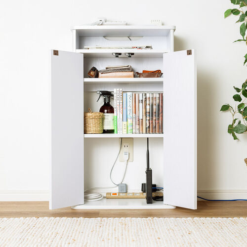 ルーター収納ボックス 目隠しボックス ケーブルボックス コード収納 木製 扉付き 電話台 幅48cm ホワイト