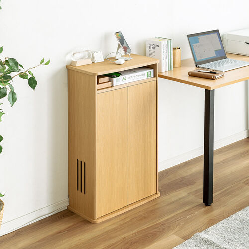 ルーター収納ボックス 目隠しボックス ケーブルボックス コード収納 木製 扉付き 電話台 幅48cm ライトブラウン
