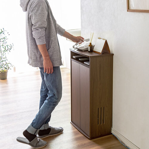 ルーター収納ボックス 目隠しボックス ケーブルボックス コード収納 木製 扉付き 電話台 幅48cm ダークブラウン