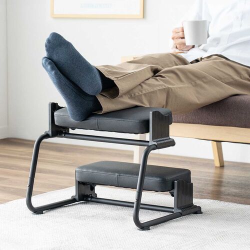 3WAYフットレスト 無段階 角度調整 3段階高さ調整 オットマン デスク用 足置き台 ブラック