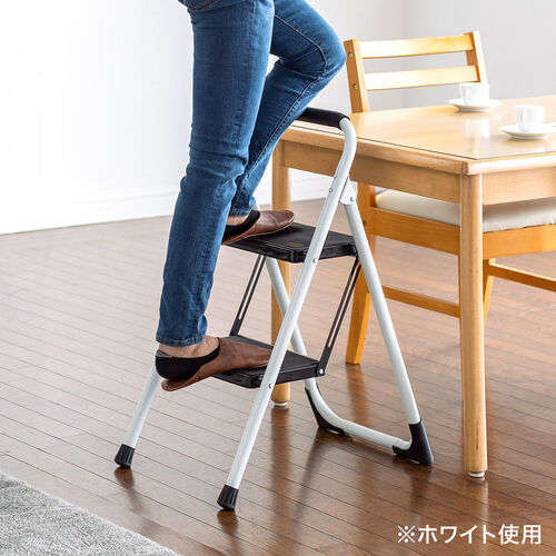 脚立 踏み台 折りたたみ 滑り止め付き 持ち手付き 手すり付き 2段 黒