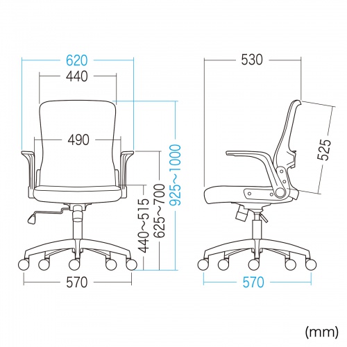 メッシュチェア はね上げ式アームレスト ランバーサポート付き ブラック