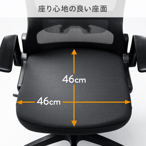 メッシュチェア はね上げ式アームレスト ランバーサポート付き ブラック