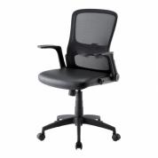 メッシュチェア はね上げ式アームレスト 高さ調節可能ランバーサポート付 座面ビニールレザー ブラック