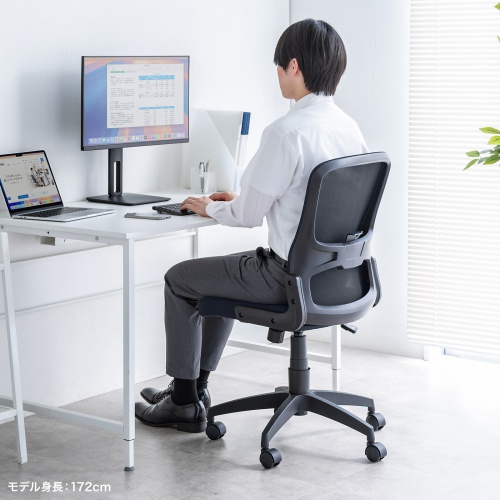 メッシュチェア 背座一体型ロッキング キャスター付き ブラック