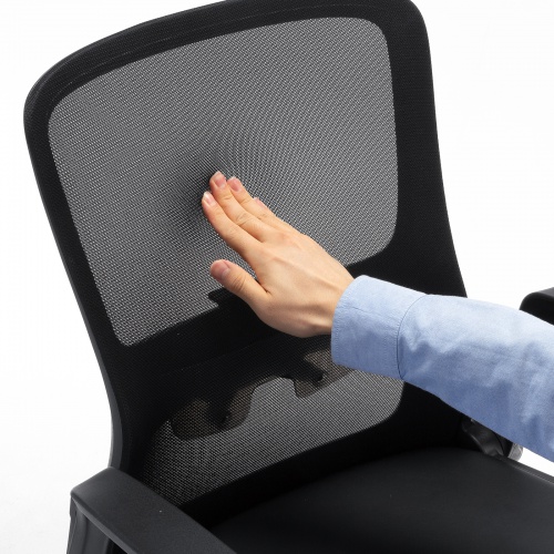 メッシュチェア ビニールレザー座面 背座一体型ロッキング キャスター付き ブラック