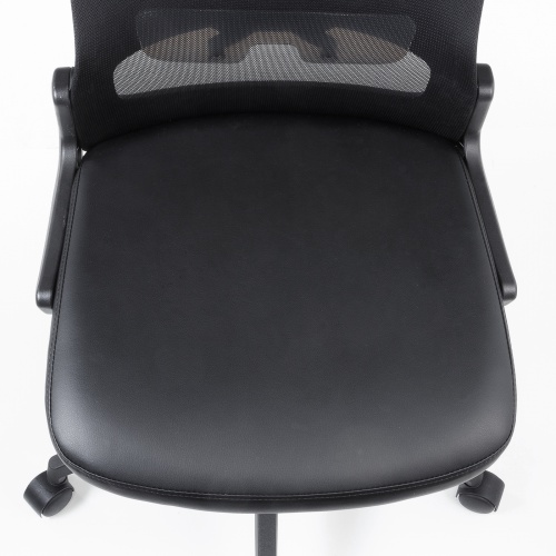 メッシュチェア ビニールレザー座面 背座一体型ロッキング キャスター付き ブラック