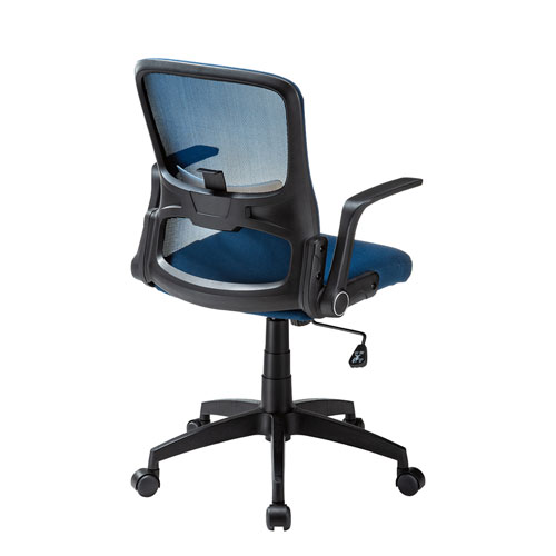 オフィスチェア メッシュ背もたれ 跳ね上げ式アームレスト付き ブルー