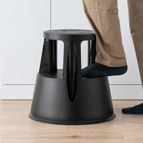 ステップスツール 踏み台 キャスター付き ストッパー機能付き 高さ41.5cm 2段タイプ スタッキング可能 耐荷重150kg 高耐久 ブラック
