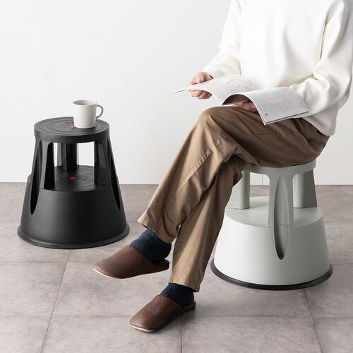 ステップスツール 踏み台 キャスター付き ストッパー機能付き 高さ41.5cm 2段タイプ スタッキング可能 耐荷重150kg 高耐久 ブラック