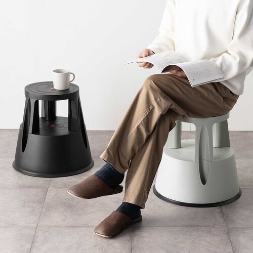 ステップスツール 踏み台 キャスター付き ストッパー機能付き 高さ41.5cm 2段タイプ スタッキング可能 耐荷重150kg 高耐久 グレー