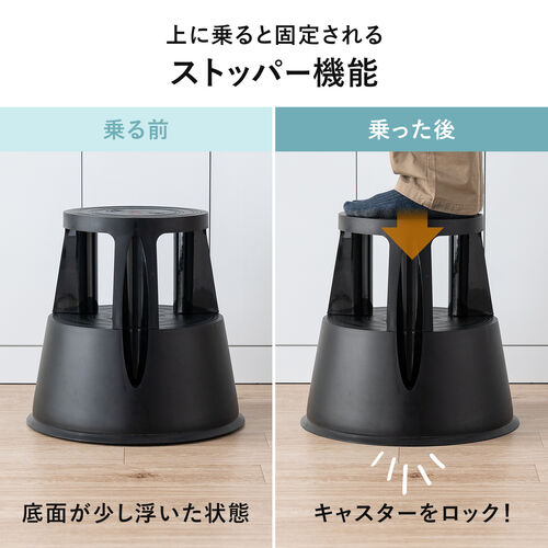 ステップスツール 踏み台 キャスター付き ストッパー機能付き 高さ41.5cm 2段タイプ スタッキング可能 耐荷重150kg 高耐久 グレー