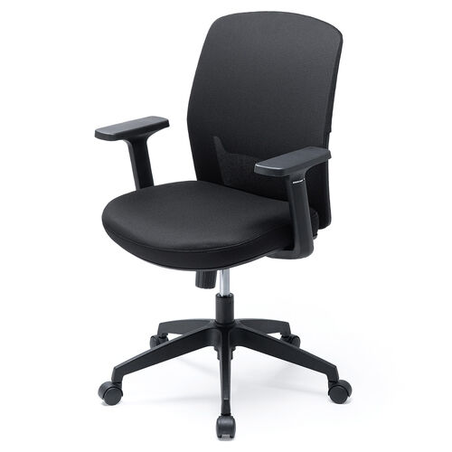 オフィスチェア メッシュチェア アームレスト付き ロッキング 上下調節可能ランバーサポート ウレタンクッション ナイロンキャスター ブラック