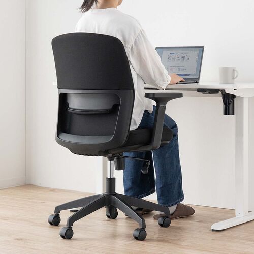 オフィスチェア メッシュチェア アームレスト付き ロッキング 上下調節可能ランバーサポート ウレタンクッション ナイロンキャスター ブラック