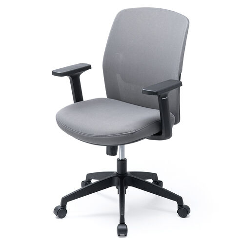 オフィスチェア メッシュチェア アームレスト付き ロッキング 上下調節可能ランバーサポート ウレタンクッション ナイロンキャスター グレー
